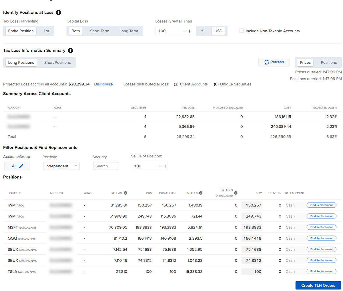 The tax loss harvesting tool in Portal. 